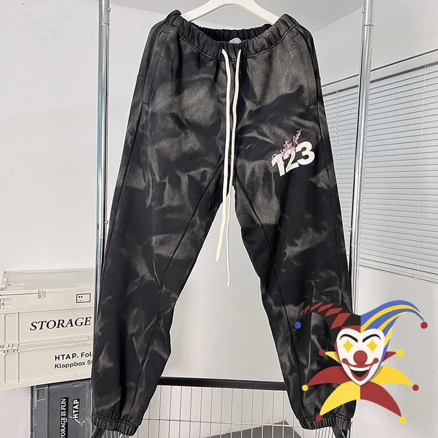 Mäns byxor tvättade tungt tyg RRR123 Tie Dye Sweatpants Men Kvinnor Högkvalitativ RRR 123 byxor Drawstring Trousers T221205