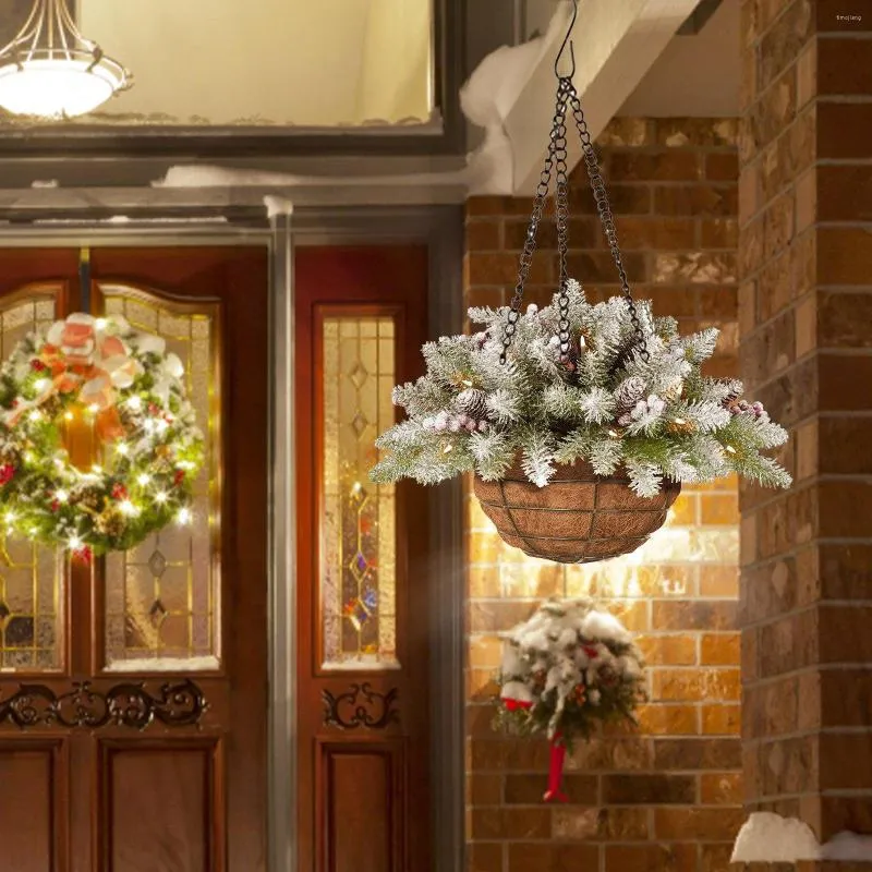 Décorations de noël paniers suspendus couronne de rotin naturel branches de pin baies pour fournitures bricolage décor de fête à la maison