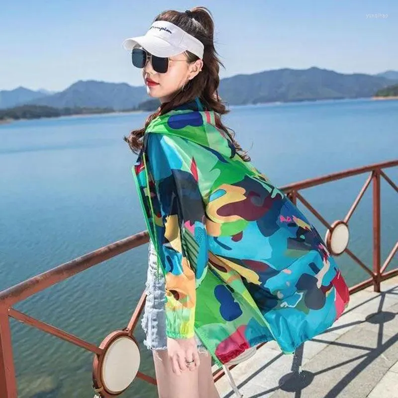 Kvinnans jackor Fashion Camouflage Sunscreen Clothing Women 2022 Summer Loose 3XL Anti-ultraviolet Thin Coat Sun Protection Jacket