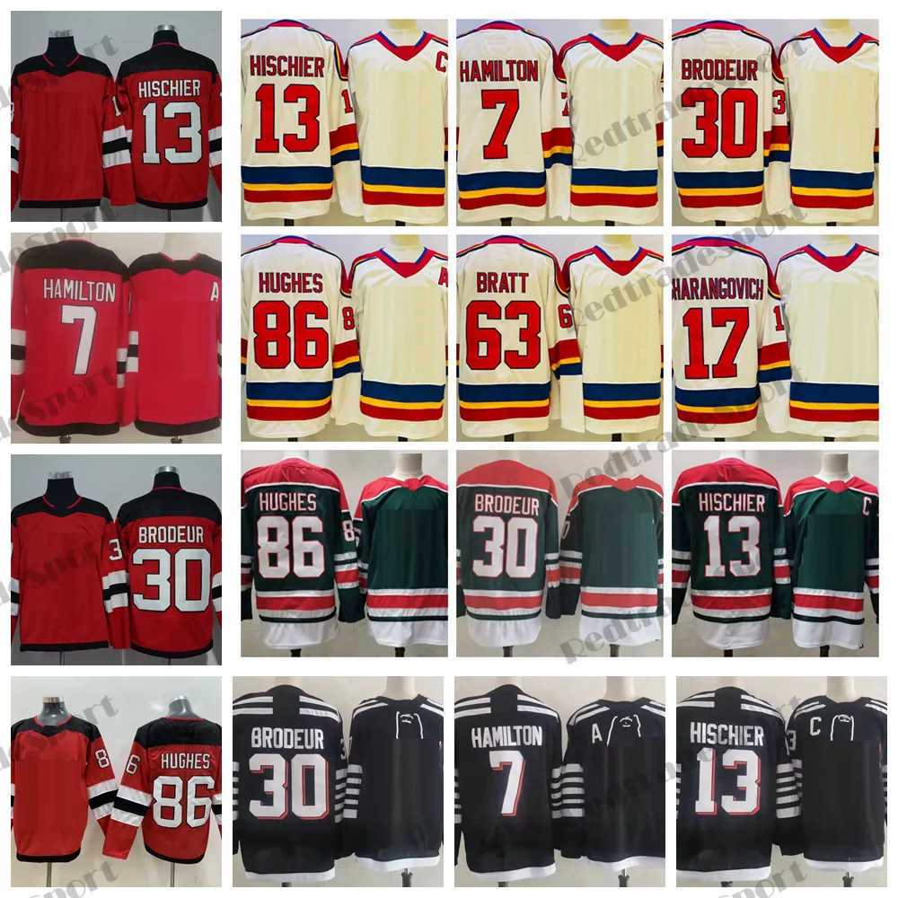 2022 Reverse Retro 86 Jack Hughes New Jersey Hockey Jerseys 13 Nico Hischier 30 Martin Brodeur 7 Dougie Hamilton 63 Jesper Bratt 17 Yegor Sharangovich 2.0 White Shirts