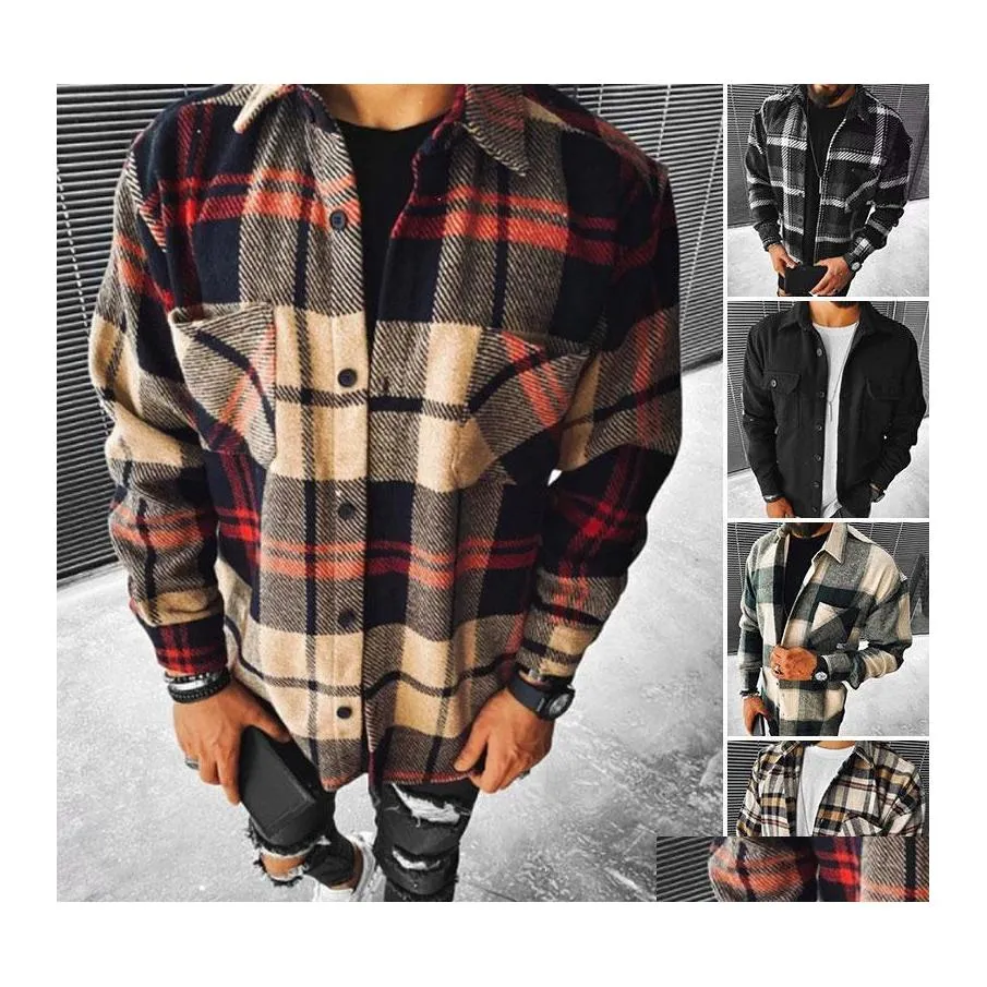 Fritidsskjortor för män Mode Vårrutiga flanellskjortor Man Långärmade Mjuk Komfort Slim Fit Styles Herr Jacka Cardigan Skjorta Drop Dhtuy