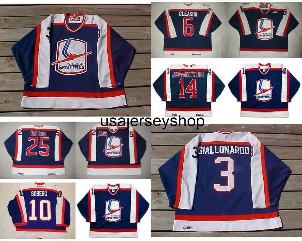 Hockey Jersey Dostosuj OHL Windsor Spitfires Męskie Women Kids 3 Giallonardo 6 Tim Gleason 14 Jovanovski Garatit Cut