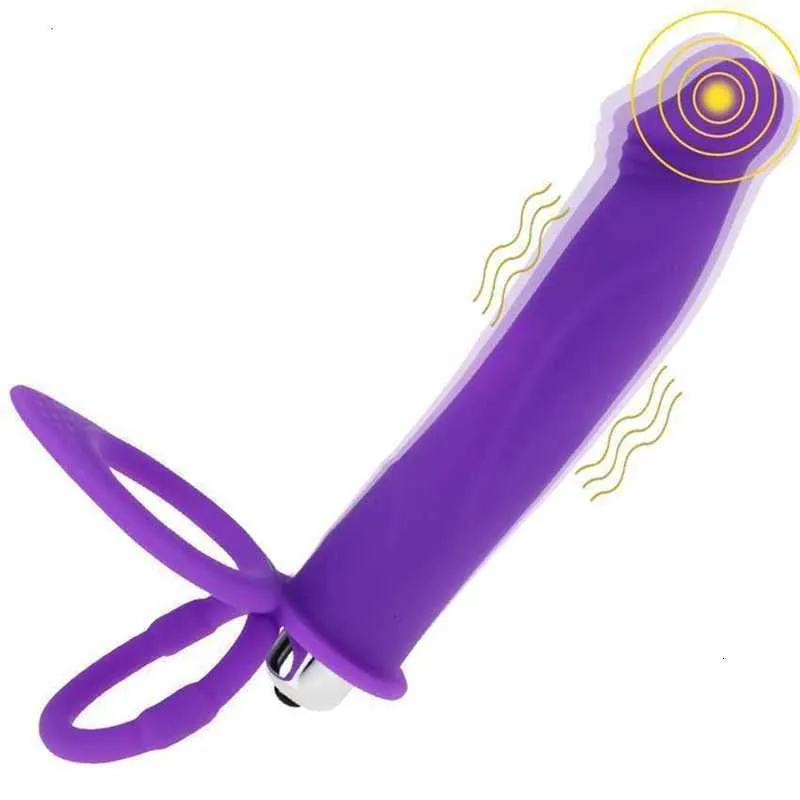 Massaggiatore per giocattoli sessuali Silicone doppia penetrazione vibratore per pene cinturino su dildo plug anale massaggio prostatico per uomini o