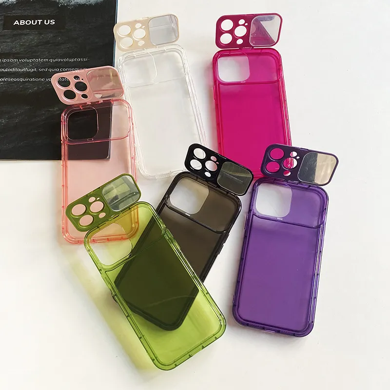 Jelly Color Flap Make-up Spiegel Telefoonhoesje voor iPhone 14pro Max 15 14 Plus 13 12 11 Xsmax Xr X 7 8 Plus Zachte siliconen achterkant Huid 30 stuks