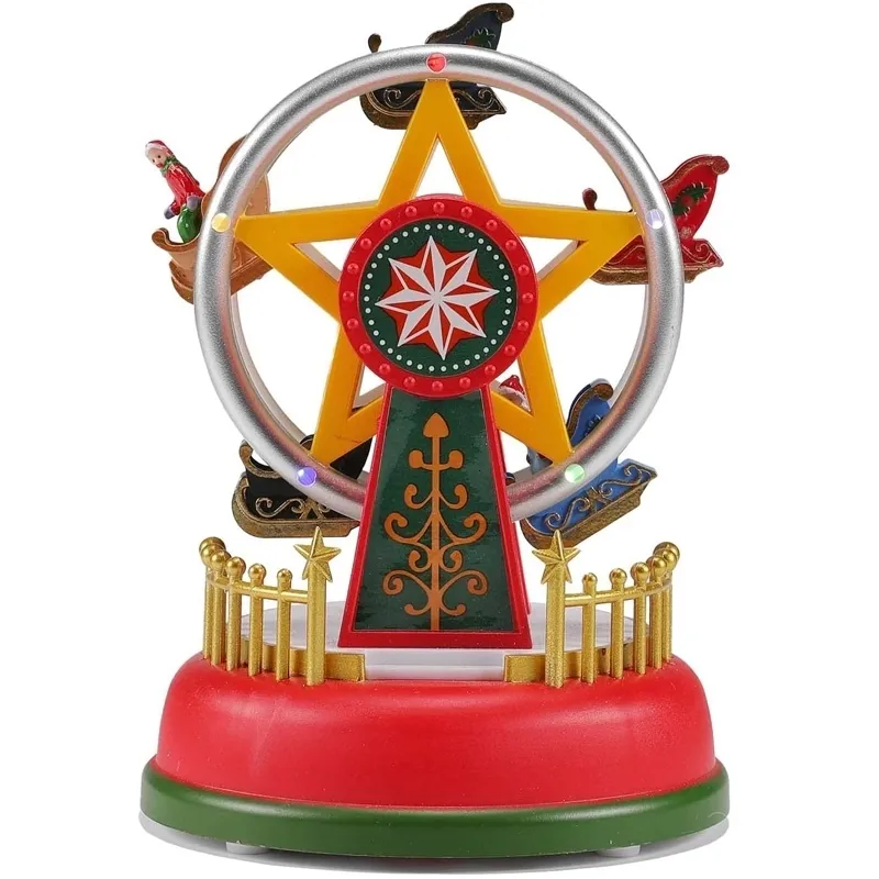 Decorative Objects Figurines Illuminated Village Collection Carnival Animated Ferris Wheel Christmas Scene Home Desk Decoration Displays LED Lights 221206