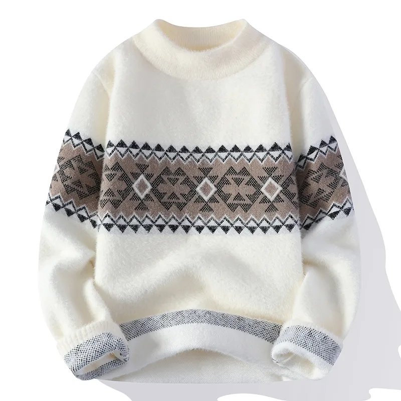 Erkekler sweaters yüksek kaliteli kış kazak klasik kıyafetler jakard örgü yakışıklı vizon kadife moda yarım yüksek yakalı Kore kazak 221206