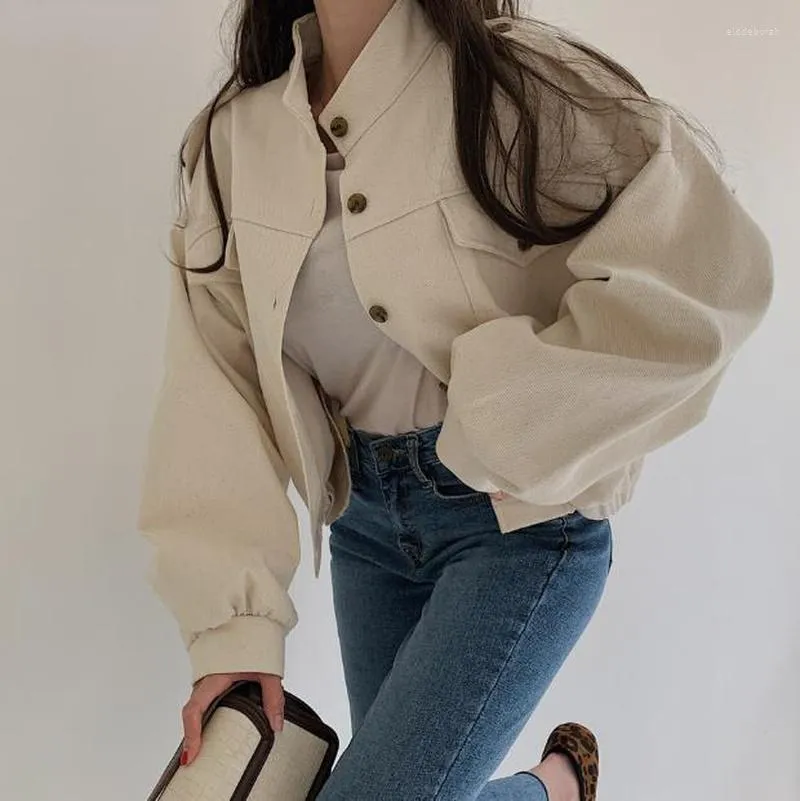 Kurtki damskie 2022 jesień zima krótka płaszcza odzieży wierzchnia długi rękaw słodka moda solidna pojedyncza piersi uprawa koreańska 9020