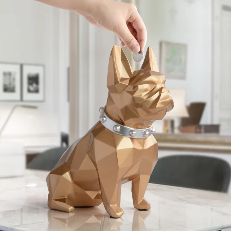Salvadanaio Bulldog Francese In Ceramica Lucida Per Bambini: 14x9x16 Cm, Con Tappo In Gomma, Blu