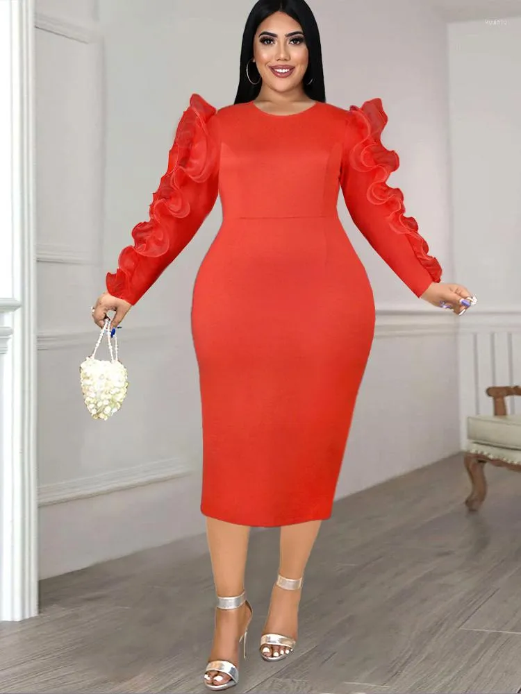 Elegant Ruched Patchwork Plus Size Autumn Dress for Women