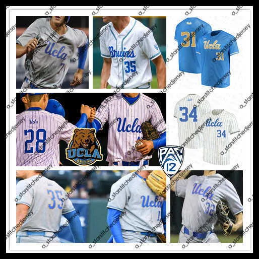 يرتدي البيسبول الجامعي مخصص 2021 NCAA UCLA College البيسبول جيرسي الرجال Chase Utley Gerrit Cole Robinson Jack Filby Noah Cardenas Garrett Mitchell Jack Stronach