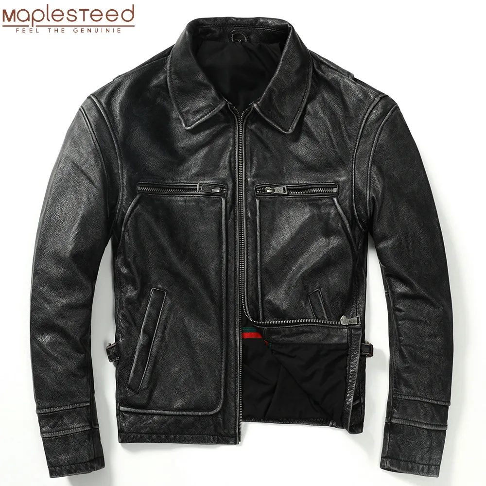 Hommes en cuir Faux Vintage hommes veste épaisse 100% peau de vache naturelle moto motard manteau hiver véritable vêtements 3 couleurs M100 221206