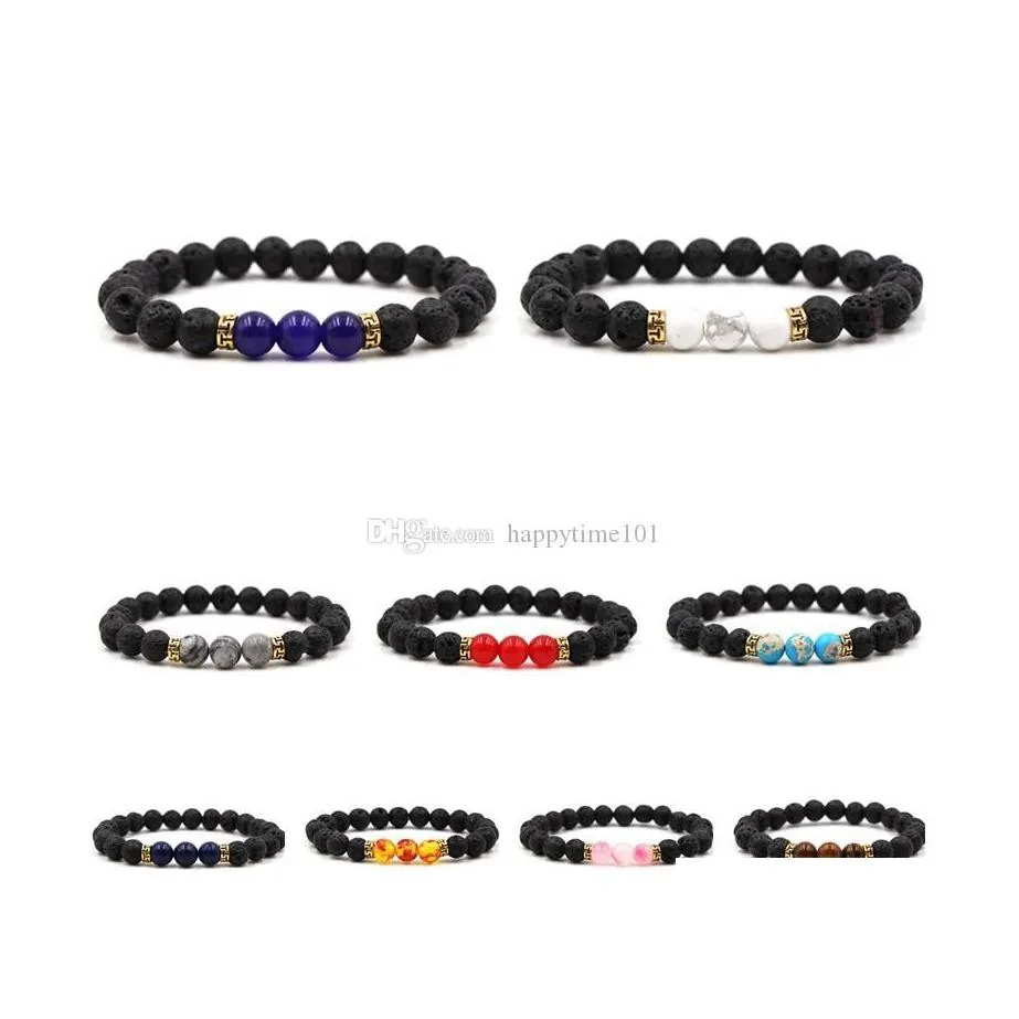 Perlé Vintage Or Lots Chakras Impériaux Perles De Pierre De Lave Noire Diy Aromathérapie Huile Essentielle Diffuseur Bracelet Stretch Yoga Bijou Dhslb