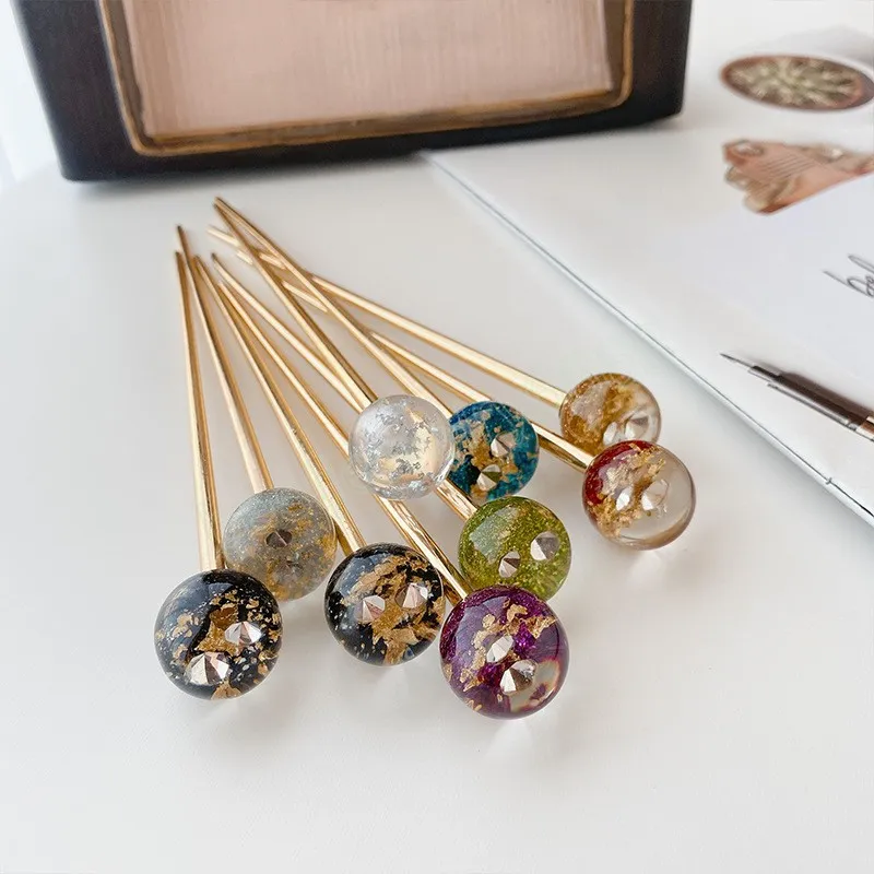 Retro Fashion Bling Colorful Round Ball Hairstick Hairpins Hair Clasp Hair Accessories For Women Girls Headwear