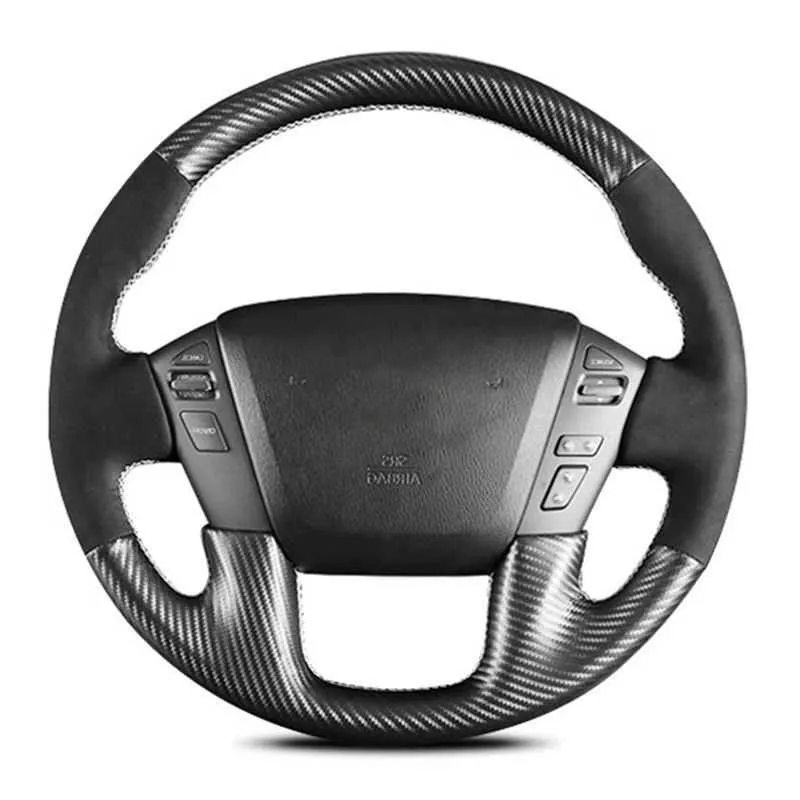 Coperchio ruota dello sterzo di auto personalizzato Accessori per interni in pelle in fibra di carbonio anti-slip per Nissan Patrol 2017-2020