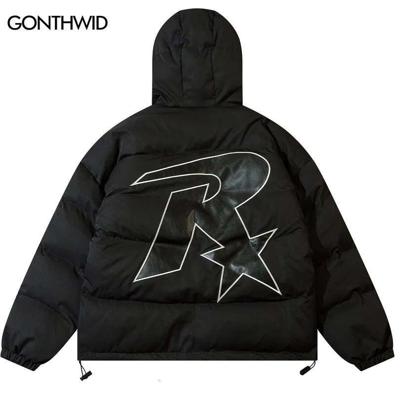 Herren Daunenparkas Winter Kapuzenjacke Streetwear Harajuku Stickerei Stern verdicken warme gepolsterte Blase Mäntel Männer Mode Puffer Hood Jacken 221207