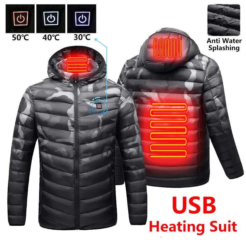 Męskie kurtki mężczyźni zimowi ciepłe ogrzewanie USB kurtki Parkas Men Men Smart Thermostat Odłączona z kapturem Wodoodporna kurtka Mężczyźni 221205