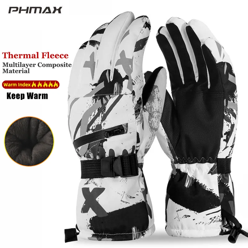 Gants de Ski PHMAX hiver chaud coupe-vent Snowboard ing hommes femmes thermique polaire écran tactile patinage moto 221206