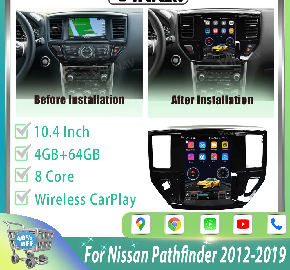 10,4 дюйма PX8 64G Carplay Radio для Nissan Pathfinder 2012-2019 1080p HD 4G Wi-Fi Navigation GPS Оригинальный автомобиль Функция Функция Функция.