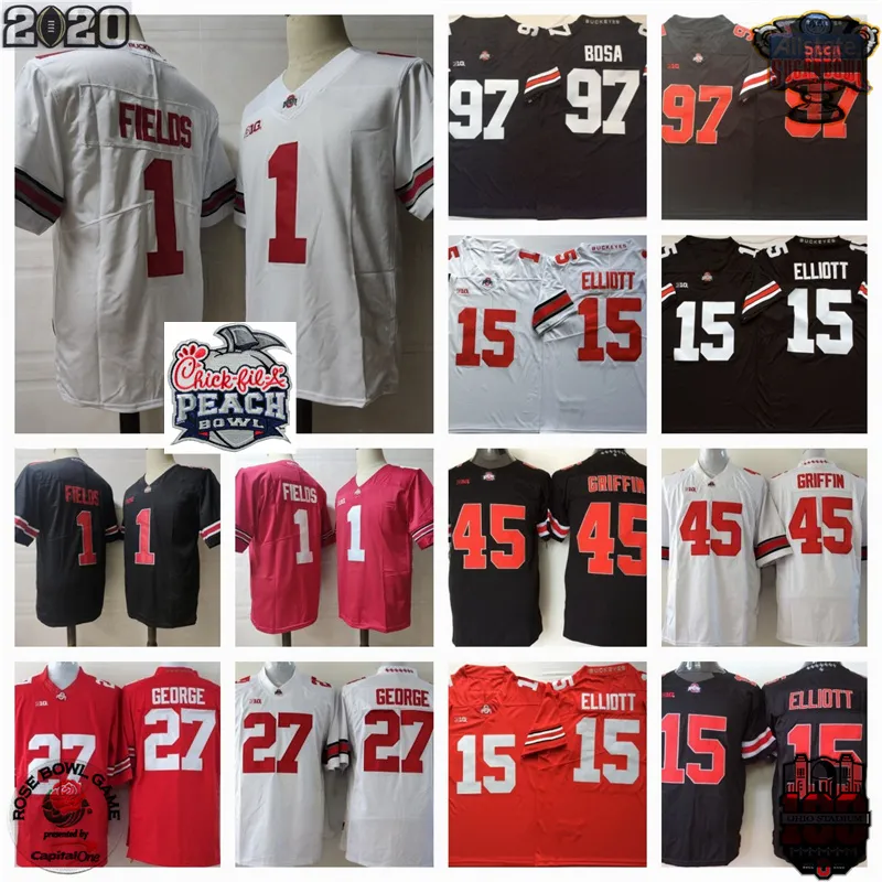 Stitched Justin Fields Ohio State Buckeyes football jerseys 97 Joey Bosa 15 Ezekiel Elliott 45 Archie Griffin 27 Eddie George Ohio State jersey