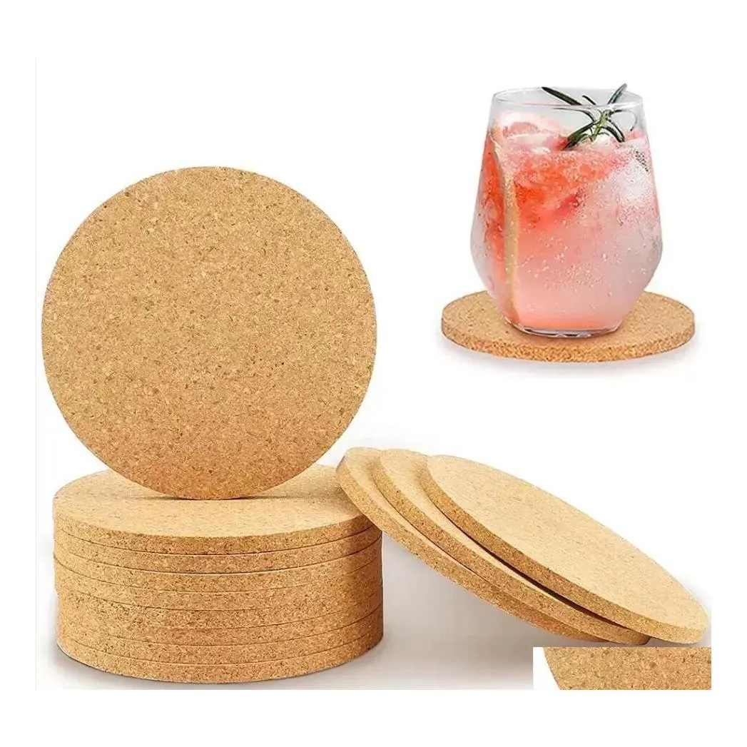 Mats Pads Mats Reusable Drink Diy Table Decor Kitchen Insation Crafts Squares Round Self Adhesive Cork Coaster Cup Mat Mini Board Dhuta