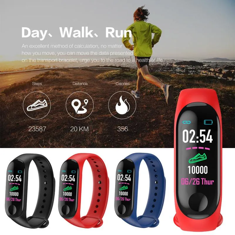 M3 Smart Armband Bluetooth Sport Smart Wristwatch Blood Pressure Heart Rate Monitor Fitness Tracker Pedometer Smart Watch for Android iOS Phone