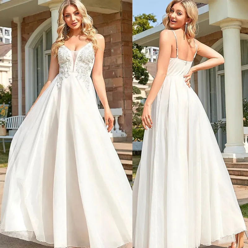 Crystal A-Line Wedding Dress for Bride Beach Spaghetti Straps Vestido de Novia 2022 Brudkl￤nningar