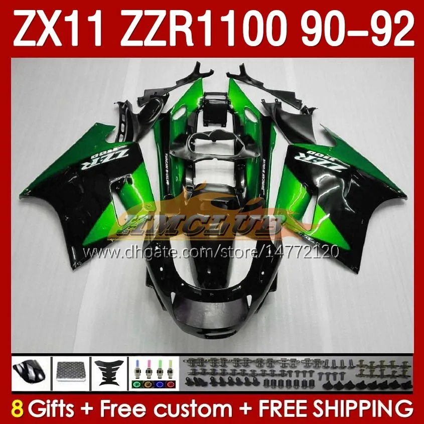 Carénages OEM pour KAWASAKI NINJA ZZR1100 ZX 11 R 11R 1990-1992 Corps 164No.79 ZX-11 R ZZR 1100 CC ZX-11R ZZR-1100 ZX11R 90 91 92 ZX11 R 1990 1991 1992 Kit de carénage vert stock