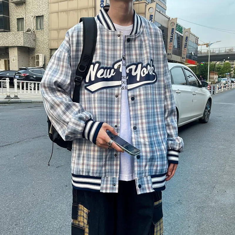 Heren Jackets Vintage Plaid Baseball Jacket Men American Street Hiphop losgevallen honkbal paar Varsity Jacket voor mannen 221207