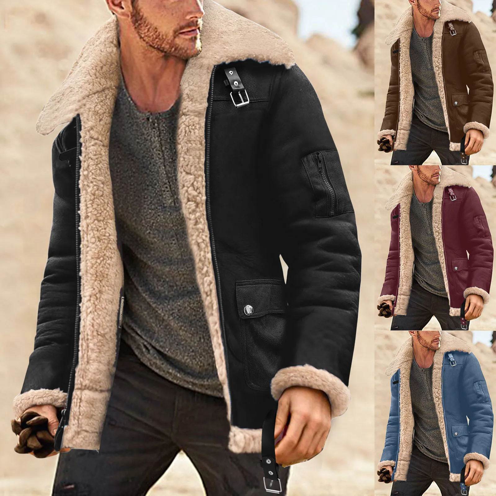 Heren Jacks Mens Fashion Simple Winter Coat Rapel Kraag Lange mouw Gevotte lederen jas Vintage Dikke Coat River Boreal Wool Anorak Men 221207