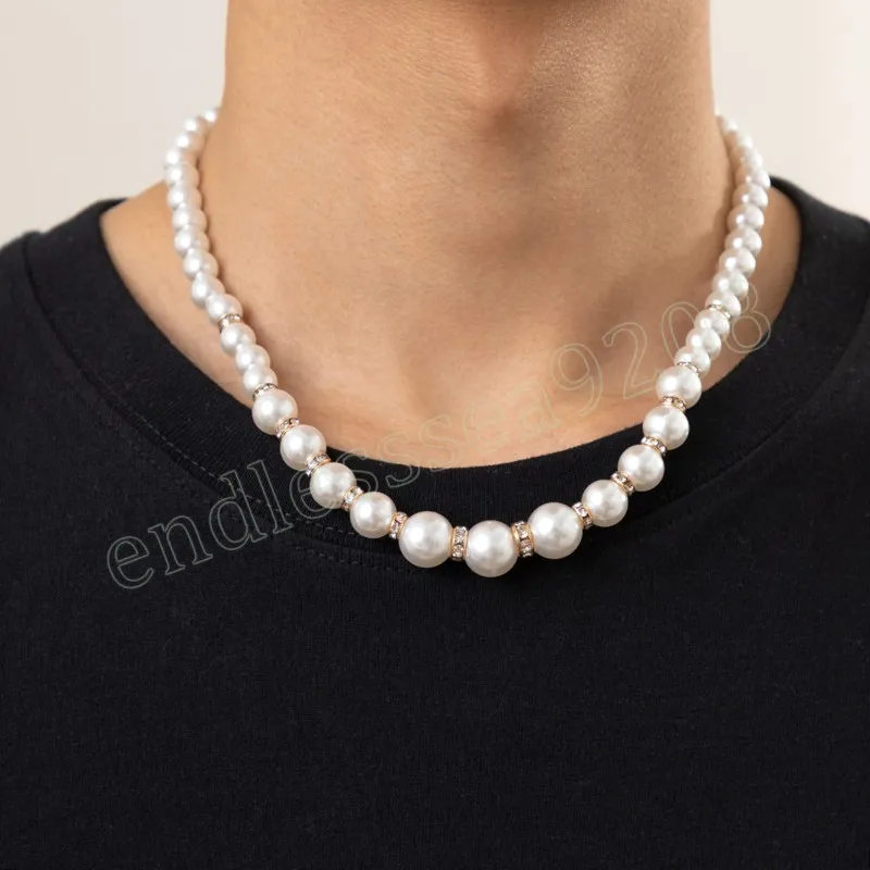 Stora pärlpärlor kedja korta choker halsband män trendiga vita pärlkedjor krage mode smycken på nacktillbehör