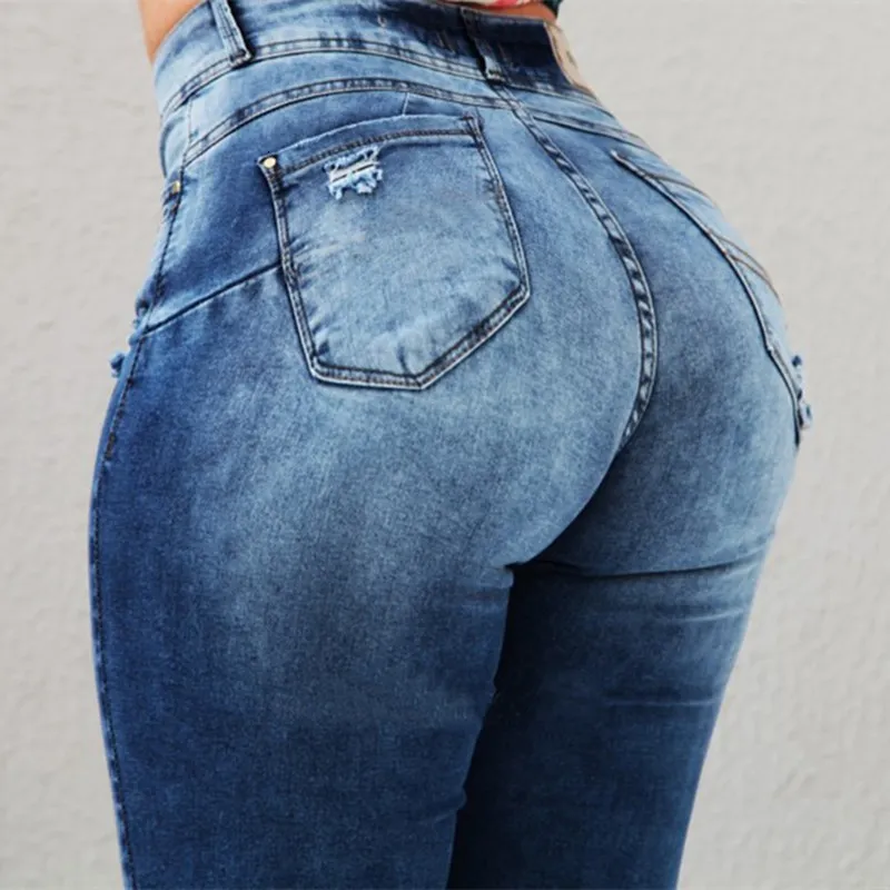 Women s Jean Sexy ripped Push Up High Waist Skinny Butt Lifting Elastic Pencil black jeans Ladies Casual Denim calca pants 221206