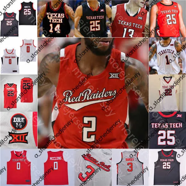 Koszulki koszykarskie Niestandardowa koszulka koszykarska Texas Tech 2022 NCAA College Adonis Arms Marcus Santos-Silva Mylik Wilson Sardaar Calhoun Daniel Batcho Clarence