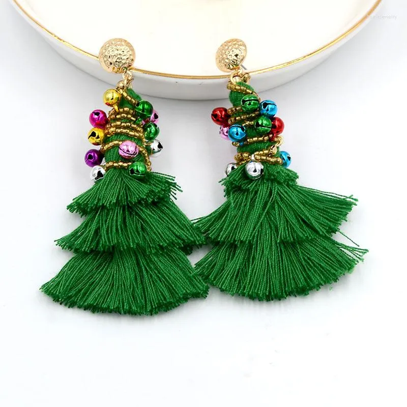 Boucles d'oreilles pendantes YYSUNNY Noël exagéré Cloches colorées Perles de riz autour de la frange de l'arbre