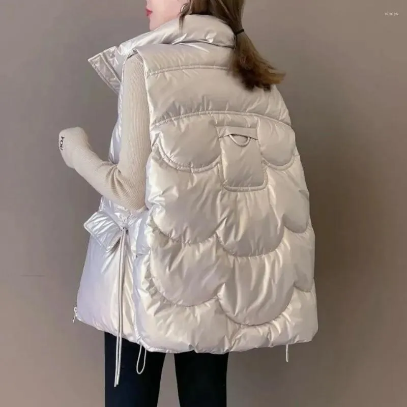 여자 조끼 2023 다운 코튼 조끼 재킷 가을 겨울 짧은 스탠드 고리 칼라 외부 웨터 슬리빙 따뜻한 여성 캐주얼 웨이스트 코트 탑