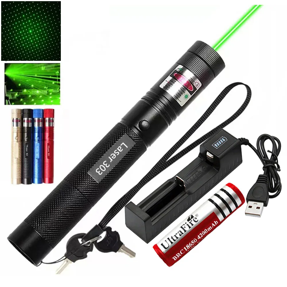 Lampes de poche Laser pointeurs stylo pointeur Laser 303 vert 532Nm ciel étoilé mise au point réglable chargeur de batterie Eu Us