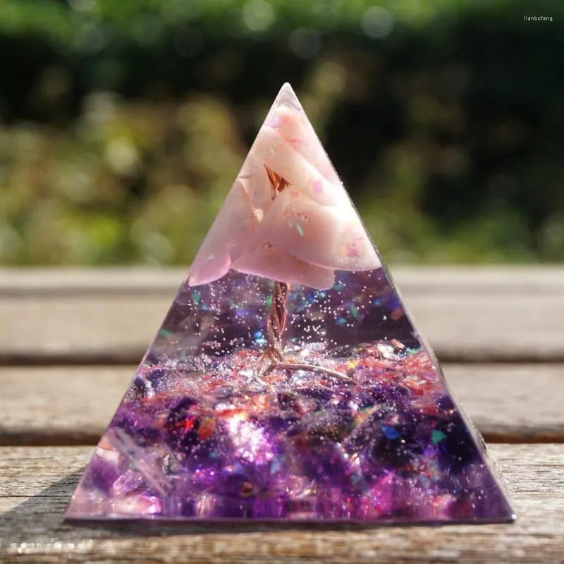 Figurine decorative Cristallo Energia Manuale Orgonite Piramide Muffa Raccogliere Ricchezza Prosperità Peridoto Guarigione Gemma Resina Desktop Ufficio Orgone