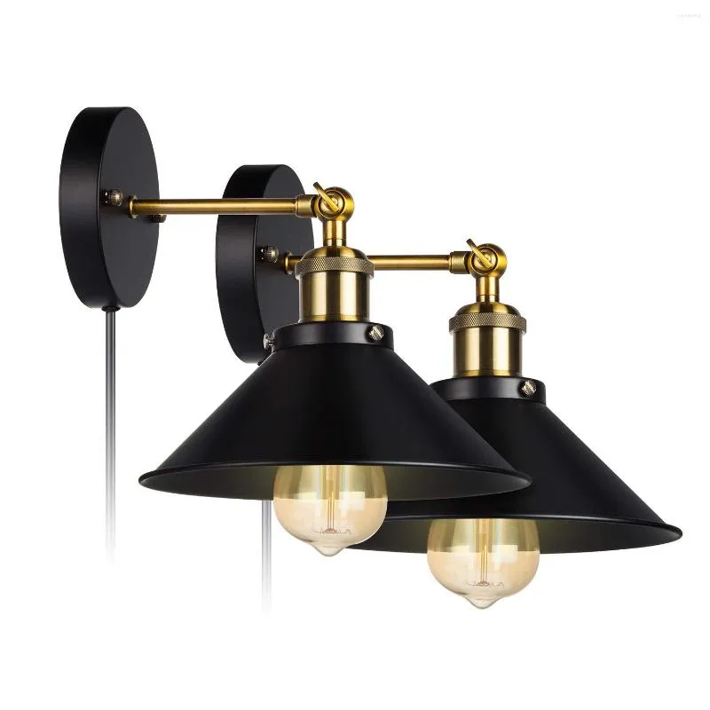 Vägglampa retro ljus e26 bas svart industriell vintage fixtur stål färdig för inomhus sovrum 2-pack