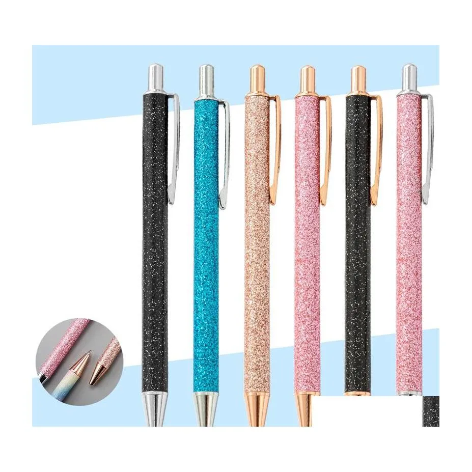 Bollpoint pennor 20 PCS King of Ballpoint Penns Boutique 1.0mm Glitter Sequin Crystal Pen Three Colors Valfri Student Stationery Offi Dhvih