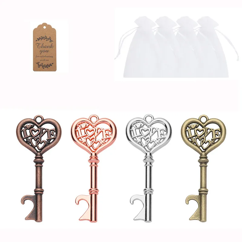 Bottle Opener Wedding Favors with White Bag and Kraft Escort Card Skeleton Key Baby Shower Party Souvenirs XBJK2212