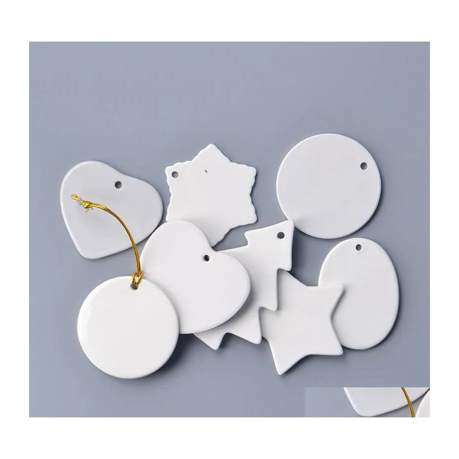 Décorations de Noël Sublimation Christmass Tile Ornement Pendentif Décorations suspendues 3 pouces Blanc Revêtement rond Décorations de Noël Dh0Bq