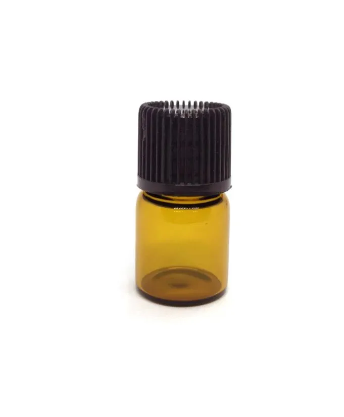 1 ml 14 Dram Amber Glass Fiol Perfume Butelka próbka z kryzą Czarną plastikową CAP3050834