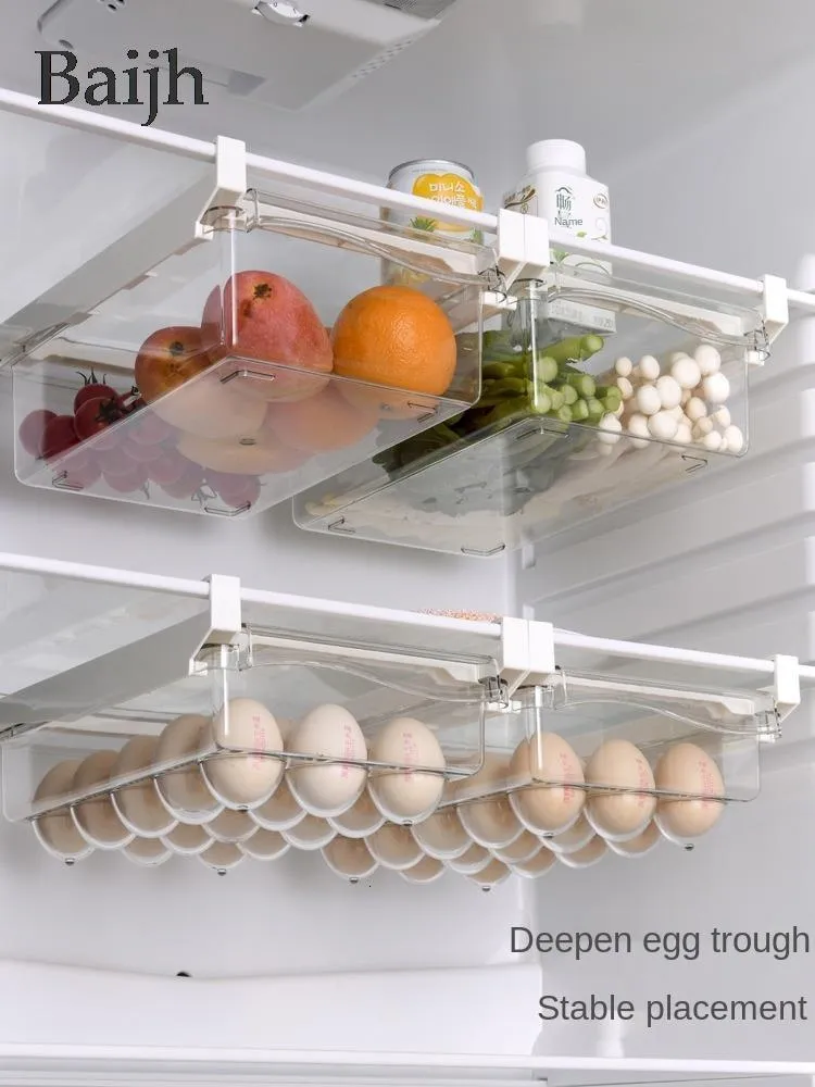 Autre Organisation De Stockage De Cuisine Fruits Alimentaire Boîte En Plastique Transparent Réfrigérateur Organisateur Glisser Sous Étagère Tiroir Rack Titulaire Réfrigérateur 221207