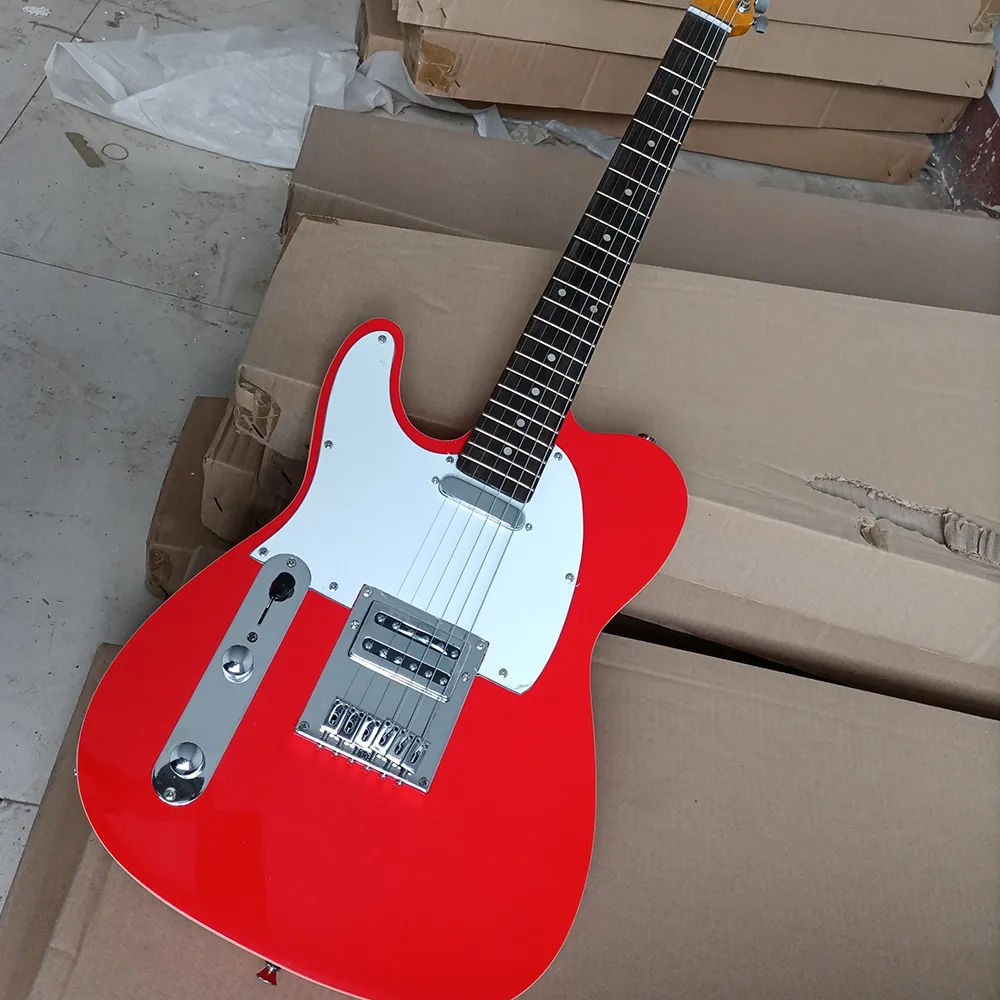 Guitare électrique rouge à 6 cordes pour gaucher, avec Pickguard blanc, touche en palissandre personnalisable