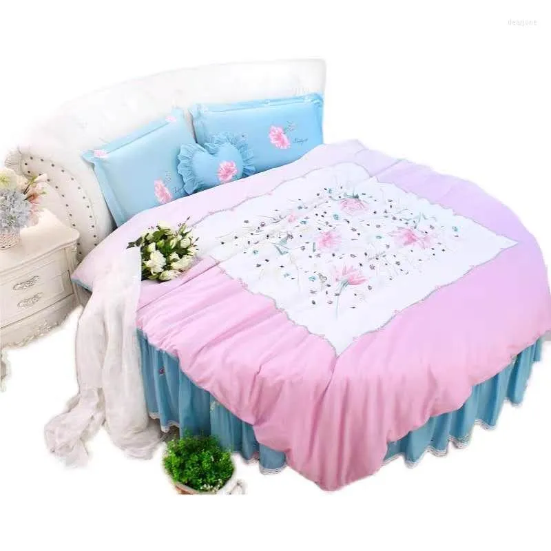 Bedding Sets Round Corner Bed Pink Luxury SuperKing Size Ruffle Blue Fitted Sheet Set Cotton Flroal Europe DuvetCover