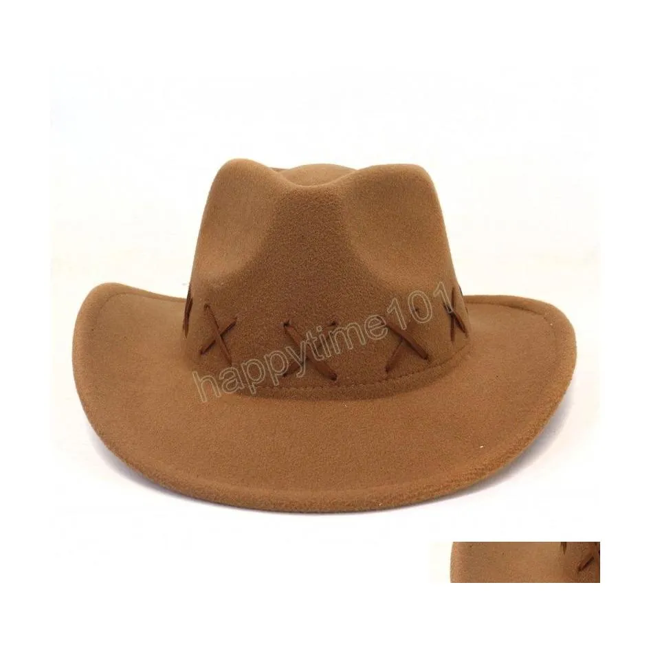 Chapeaux à large bord Chapeaux de seau Mode Femmes Cowgirl Cap À La Main Roll Up Brim Western Cowboy Chapeau Pour Hommes Gentleman Sombrero Hombre Ja Dh1Ay