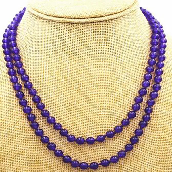 Bijoux de mode Long 8 mm Amethyst Jade Beads Collier 32 pouces