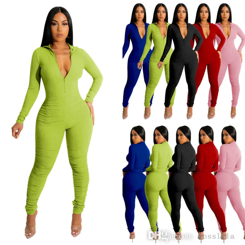 Kadın spor tulumları boş zamanlar sıkı uzun kollu pantolon fermuarlı pantolonlar bodycon capris kalça kaldırma seksi bodysuit