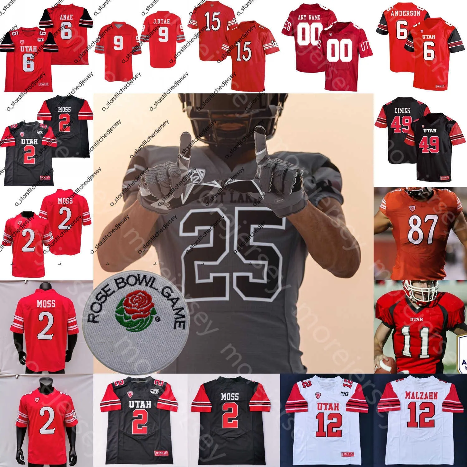 Koszulki piłkarskie 2022 ROSE Bowl Utah Utes koszulka piłkarska NCAA College Lander Barton Chris Curry Zack Moss Alex Smith Devin Lloyd Cameron Rising Tavion