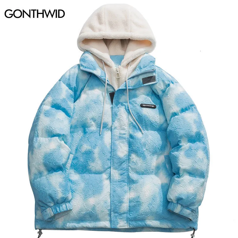 Mens Down Parkas uomini inverno con cappuccio con cappuccio parka giacche streetwear hip hop tinte tintura fuzzy soffice cappuccio folti cappotti caldi harajuku modella casual outdoor 221207