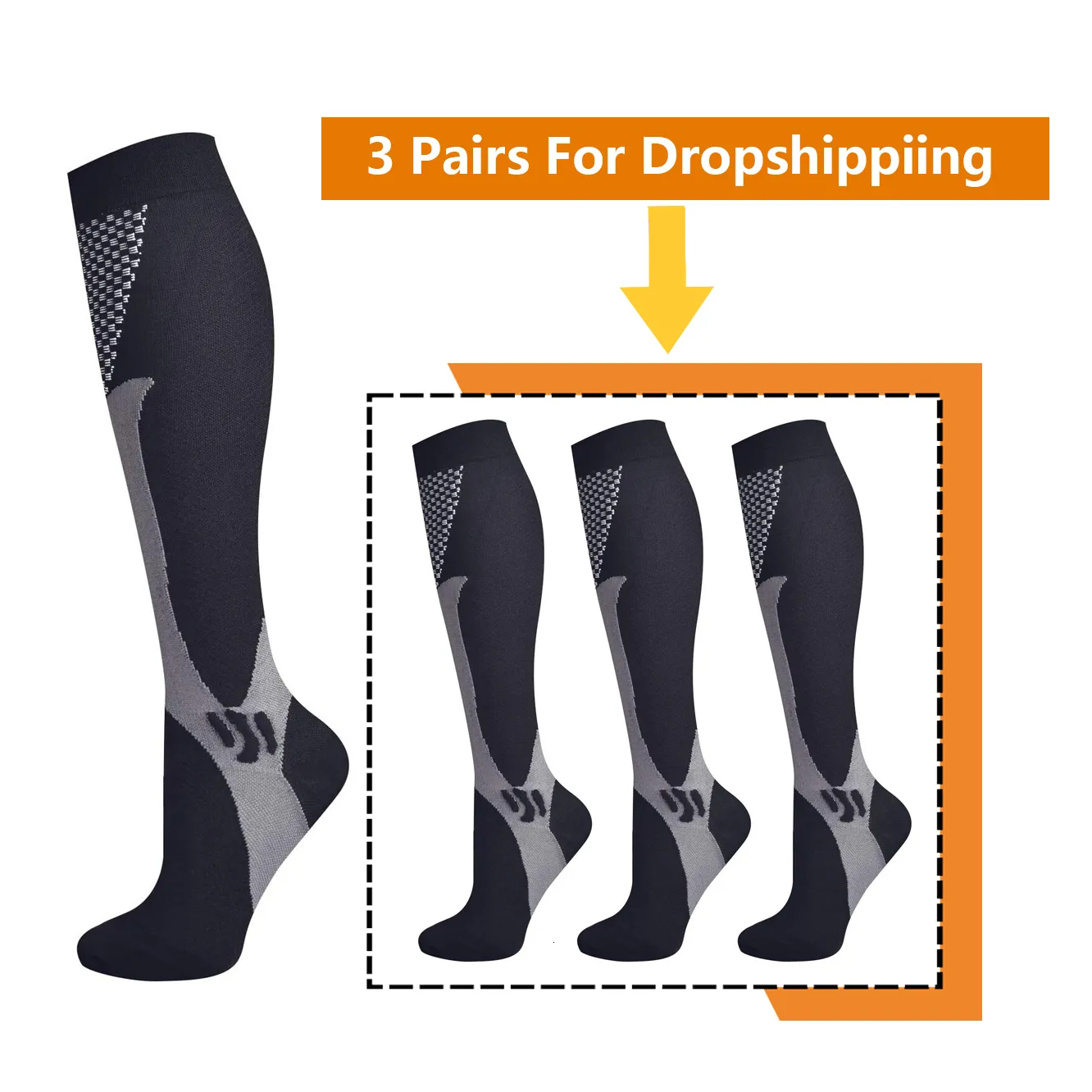 Chaussettes de sport Brothock 3 paires pour compression de chute 2030 mmHg bas d'allaitement en nylon athlétique Sport 221207